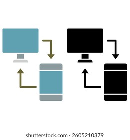 connected device icon, laptop and smartphone icon, simple flat style, illustration, logo sign symbol pictogram template, for ui or ux isolated on white for mobile app, editable