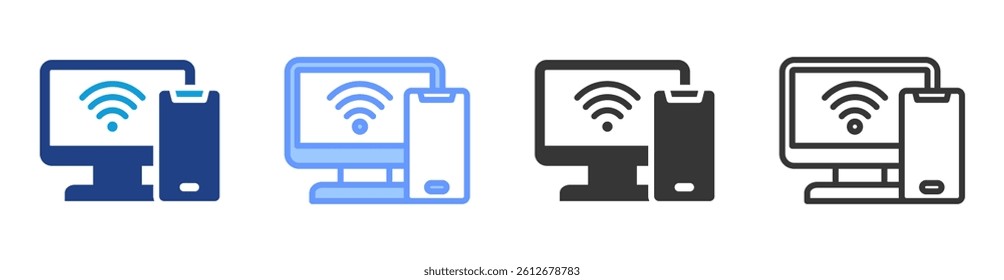 Connected device icon set multiple style collection