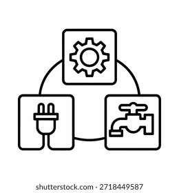 Ilustração de dispositivos conectados com água elétrica e ícones de configurações
