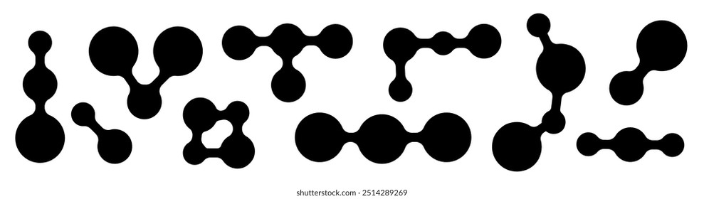 Connected dots in abstract shape. Geometric metaball pattern set