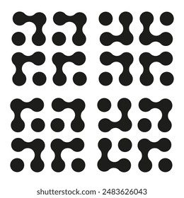 Connected dots. Circles simple organic pattern. Innovation abstract sign. Metaball icon. Point movement symbol. Connected blobs. Metaballs transition. Flat logo.