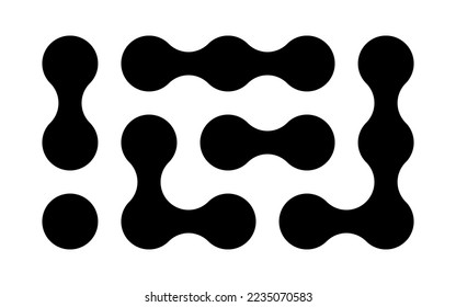 Connected dots icon. Circles pattern sign. Integration symbol. Abstract point movement. Connected round blobs. Transition metaballs. Vector illustration isolated on white background.