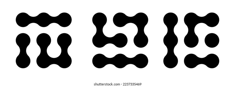 Connected dots icon. Circles pattern sign. Integration symbol. Abstract point movement. Connected round blobs. Transition metaballs. Vector illustration isolated on white background.