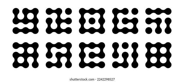 Connected dots icon. Circles pattern sign. Integration symbol. Abstract point movement. Connected round blobs. Transition metaballs. Vector illustration isolated on white background.