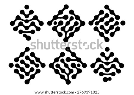 Connected dots icon circles pattern sign integration symbol abstract point movement connected round blobs transition meta balls smooth fluid vector illustration modern ..