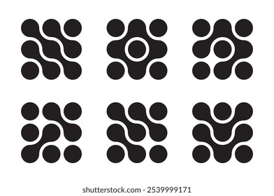 Ícones de pontos conectados. Ponto simples preto isolado em fundo branco. Ícone do logotipo da tecnologia Blob. Forma abstrata, fluidos geométricos argânicos. Ilustração vetorial