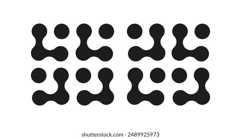Connected dots logo. Innovation abstract symbols. Circles organic pattern. Metaball icon. Point movement drops. Connected blobs isolated on a white background. Metaballs transition. 
