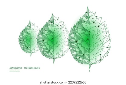 Connected dots point line triangle leaf. Eco nature concept on green background lights geometric poligonal low poly icon template vector illustration