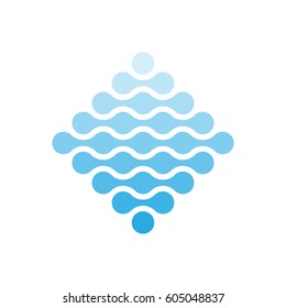 Connected dots in a shape of rhombus and shades of blue. Water theme concept. Abstract design element. Vector illustration.