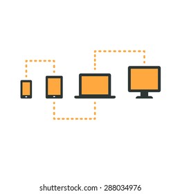 Connected Electronic Devices (smartphone, Tablet, Laptop And Desktop Computer) Symbolizing Cross Platform Web Content.