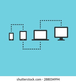 Connected Electronic Devices (smartphone, Tablet, Laptop And Desktop Computer) Symbolizing Cross Platform Web Content.