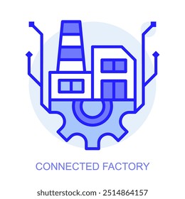 Icono de concepto de fábrica conectada. Fábrica inteligente. Tecnologías modernas. Industria 4.0. Producción automatizada. Ilustración lineal de Vector.