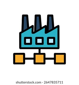 Connected factory distribution and production chains. Icon symbol illustration