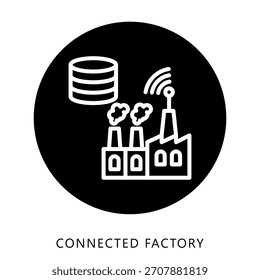 Botão Ícone De Fábrica Conectado, Ilustração Mini Arredondada Preta Relacionam-Se À Indústria 4-0. Use Para O Desenvolvimento Moderno De Conceitos, Ui, Ux Web E Aplicativos.
