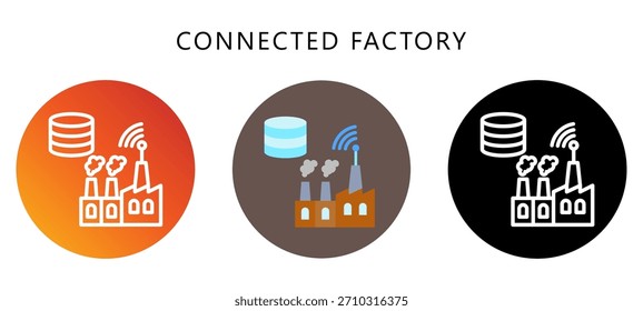 Botón Conectado Del Icono De La Fábrica, Negro, Gradiente, Mini Ilustración Redondeada Relacionada Con La Industria 4-0. Uso Para El Concepto Moderno, Ui, Web Ux Y Desarrollo De App.