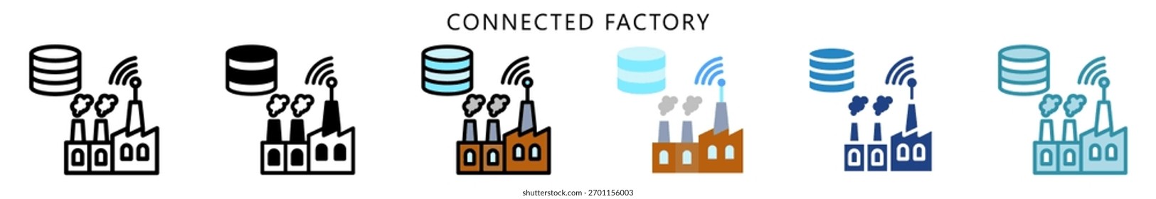 Icono de fábrica conectado, multi estilo, plano, línea, glifo, lineal, tono dual. Uso Para El Concepto Moderno, Ui, Web Ux Y Desarrollo De App.