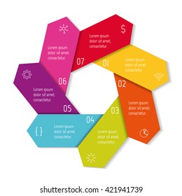 Connected flower infographic diagram with 7 options. EPS10 template.