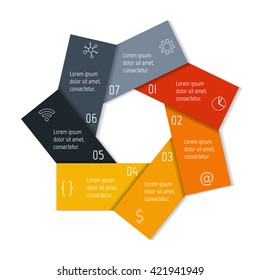 Connected flower infographic diagram with 7 options. EPS10 template.