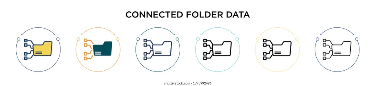 Connected folder data icon in filled, thin line, outline and stroke style. Vector illustration of two colored and black connected folder data vector icons designs can be used for mobile, ui, web