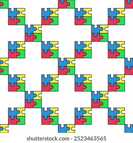 Connected Four Jigsaw Puzzle Pieces vector concept colored seamless pattern