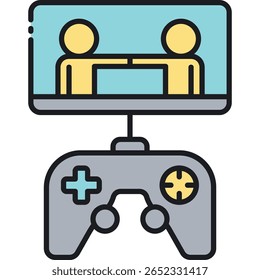 Jogos Conectados: Ícone de um Console de Jogo com Dois Jogadores no Scr