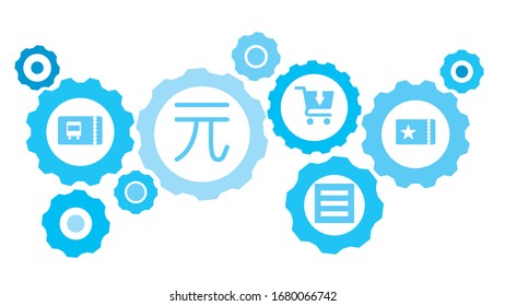 Gases conectados e iconos vectoriales para logística, servicio, envío, distribución, transporte, mercado, comunicación conceptos. Entrega, conjunto de iconos azules de equipo del producto