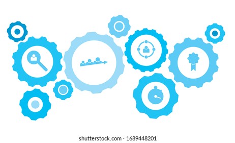 Gases conectados e iconos vectoriales para logística, servicio, envío, distribución, transporte, mercado, comunicación conceptos. herramienta de garaje, conjunto de iconos azul del engranaje de reparación