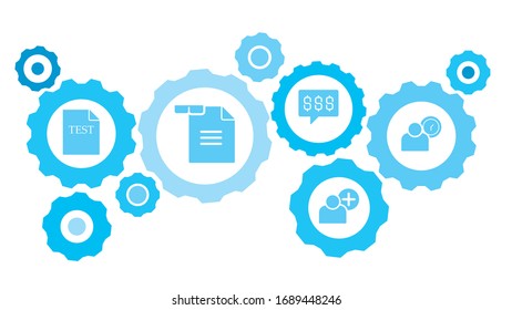 Connected gears and vector icons for logistic, service, shipping, distribution, transport, market, communicate concepts. employee, user gear blue icon set