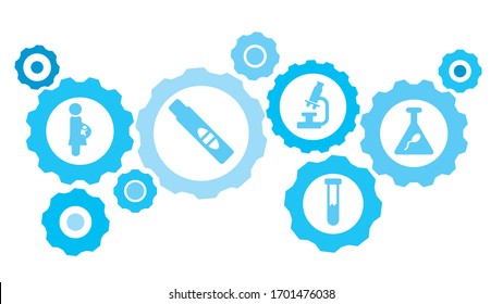 Gases conectados e iconos vectoriales para logística, servicio, envío, distribución, transporte, mercado, comunicación conceptos. Conjunto de iconos azul del engranaje de familia