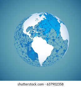 Connected globe with continents on the surface, vector illustration