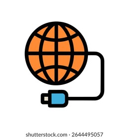 Connected globe World network access. Icon symbol illustration