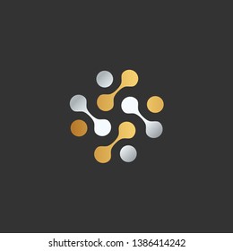 Connected gold and silver molecular dot modern and elegant logo icon