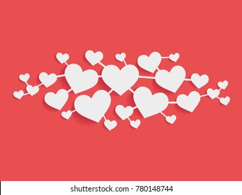 connected heart shape paper folded in soft pink background 