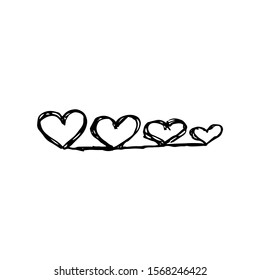Connected hearts. Hand drawing sketch for Valentine's Day. Black outline can be printed on textile, wallpaper, wrapping paper, greeting cards, used in logo, banner, landing page. Vector Illustration