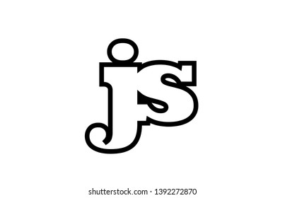 Connected or joined js j s black alphabet letter combination suitable as a logo icon design for a company or business