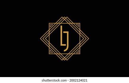 Verbundene Joint Letters L und J Art deco minimalstisches Logo in goldener Farbe einzeln auf schwarzem Hintergrund mit quadratischem Rahmensymbol