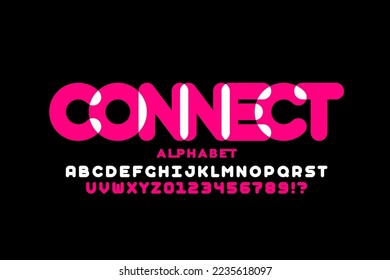 Connected letters style font design, alphabet letters and numbers vector illustration