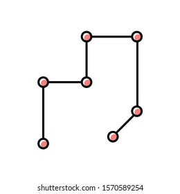Connected lines color icon. Net of strokes with points. Open asymmetric border. Broken lines. Graphic decorative element. Geometric figure. Abstract shape. Isometric form. Isolated vector illustration