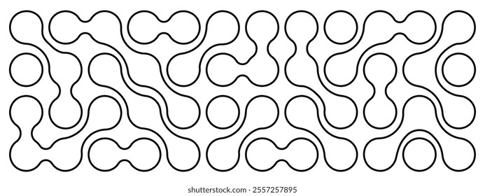 Connected meta balls pattern. Liquid drops or amorphous shapes background. Organic blobs or molecules isolated on white background. Modern abstract wallpaper. Vector outline illustration.
