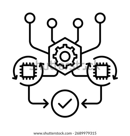 Connected Minds Icon, AI agent communication, Networked AI systems, Collaborative AI, Distributed intelligence, and Multi-agent communication. Vector illustration.