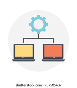 
Connected network with cogwheel representing network management