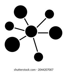 Connected nodes icon, solid design of topology