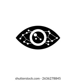 Connected nodes inside eye symbol representing networked vision technology