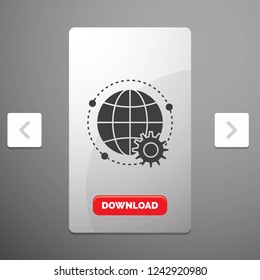 connected, online, world, globe, multiplayer Glyph Icon in Carousal Pagination Slider Design & Red Download Button