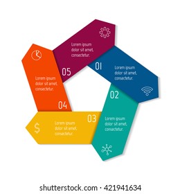 Connected pentagon infographic diagram with 5 options. EPS10 template.