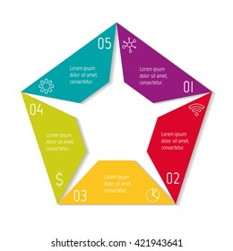 Connected pentagon infographic diagram with 5 options. EPS10 template.