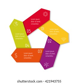 Connected pentagon infographic diagram with 5 options. EPS10 template.