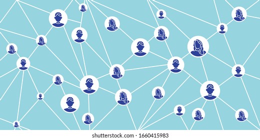 Diseño de personas conectadas. Concepto de red social con fondo azul, plantilla vectorial