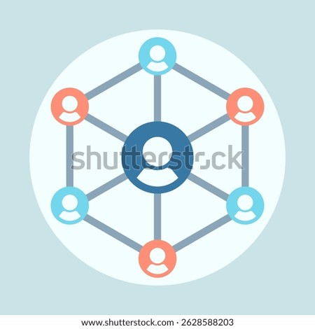 Connected people network around a central hub cartoon flat design illustration