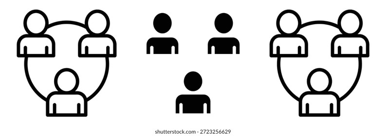 Conectou a rede de pessoas em grupos e sozinhos, ícone Conexão. Vetor de ícone de linha fina,Conjunto de ícones da organização. Contendo grupo de pessoas, hierarquia, estrutura, empresa, liderança, trabalho em equipe, networking,